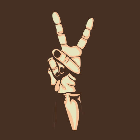 victory hand over brown background vector illustration のイラスト素材