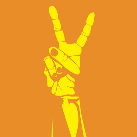 victory hand over orange backgroundのイラスト素材