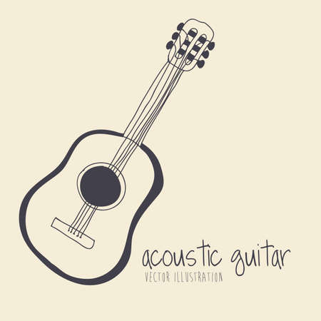 acoustic guitar over yellow backgroundのイラスト素材