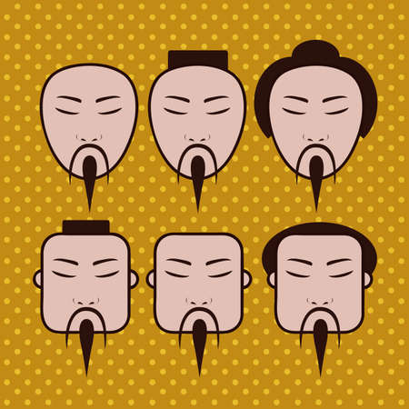 japaneses faces over dotted backgroundのイラスト素材