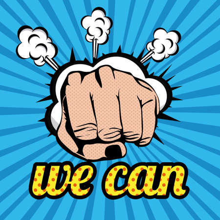 we can comic over blue backgroundのイラスト素材