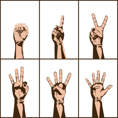 numbers and hands over white background illustrationのイラスト素材