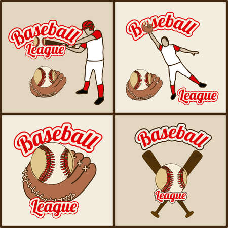 baseball seals over beige background illustration のイラスト素材
