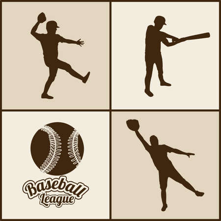 baseball silhouettes over beige background vector illustration のイラスト素材
