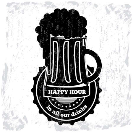 happy hour label over white background vector illustration のイラスト素材