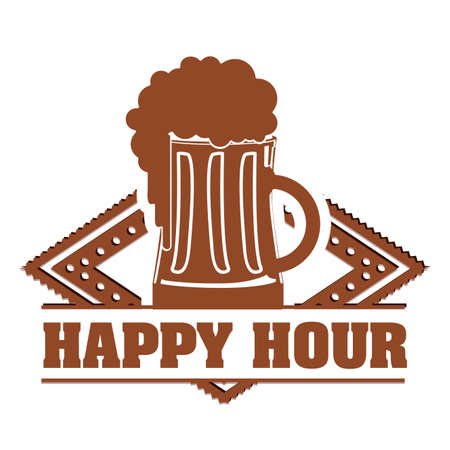 happy hour label over white background illustration のイラスト素材