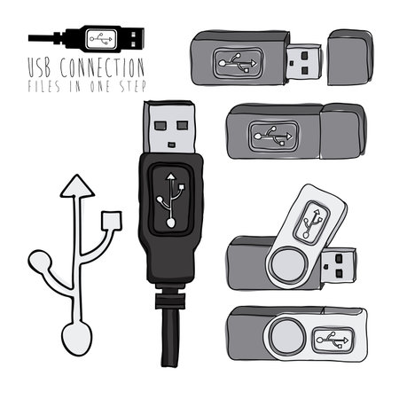 usb connection over white background vector illustration のイラスト素材