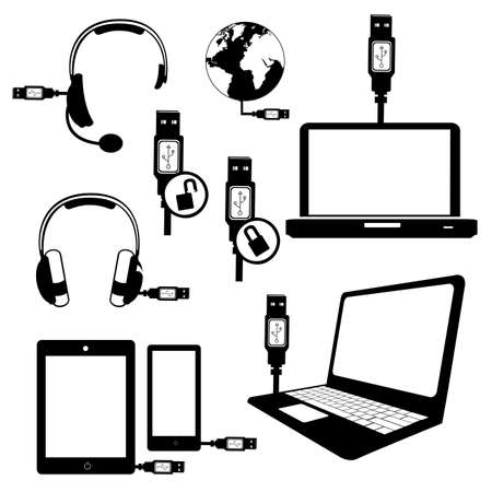 usb connection over white background vector illustration のイラスト素材