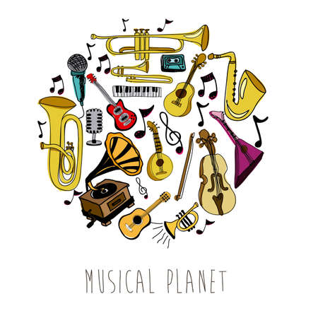 musical planet over white background vector illustration のイラスト素材