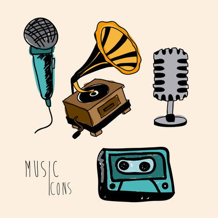music icons over pink background vector illustration のイラスト素材
