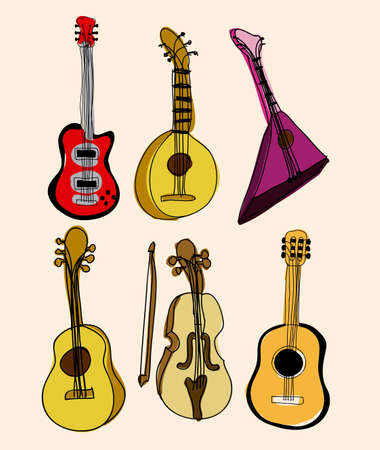 guitar icons over pink backgrround vector illustration のイラスト素材
