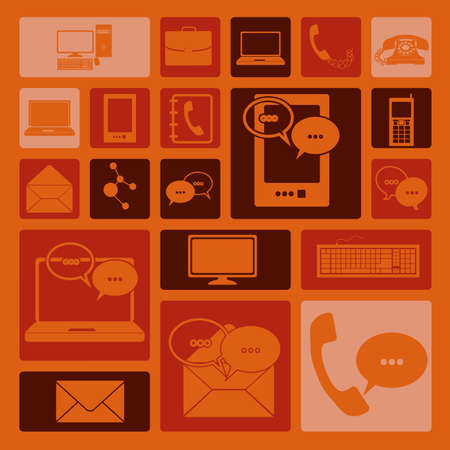 communications icons over orange background 