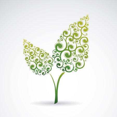 beautiful decorative leaves over gray background vector illustrationのイラスト素材