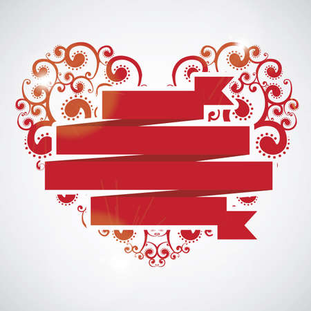 Love card with a big heart and ribbons over gray background vector illustrationのイラスト素材