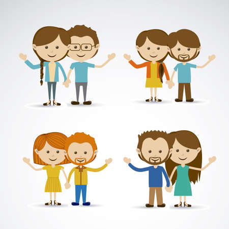 happy couples over gray background vector illustrationのイラスト素材