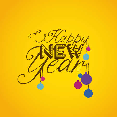 happy new year over yellow background  vector illustration のイラスト素材