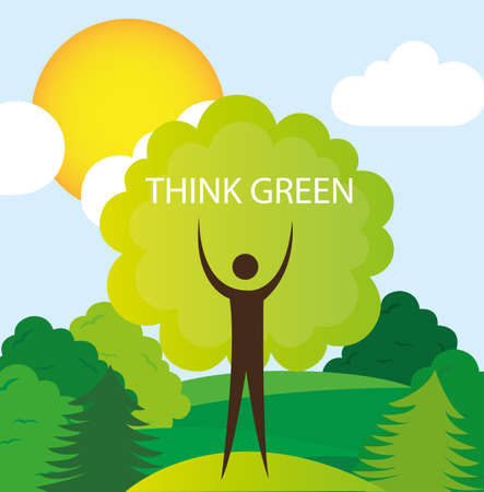 Think green over landscape background vector illustration のイラスト素材