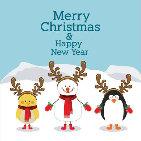 merry christmas  design over landscape  background vector illustrationのイラスト素材