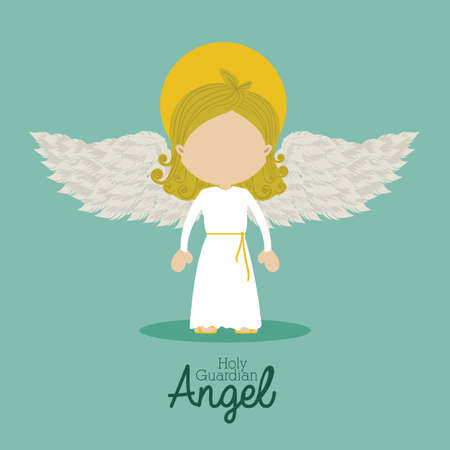 holy guardian angel over blue background vector illustrationのイラスト素材
