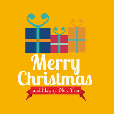 christmas and happy new year  over  yellow background vector illustrationのイラスト素材