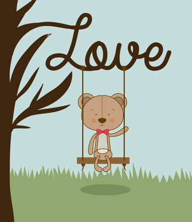 bear love design over landscape background vector illustration のイラスト素材
