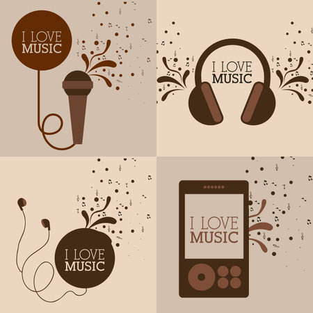 I Love Music design over brown background,vector illustrationのイラスト素材