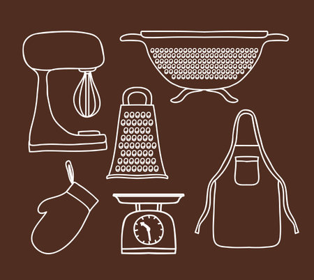 Kitchen supplies design over brown background, vector illustration