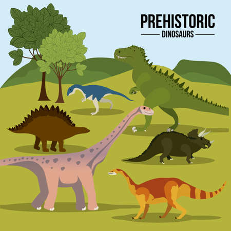 Dinosaur design over landscape background,vector illustrationのイラスト素材