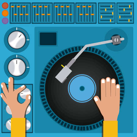 DJ design over blue background, vector illustrationのイラスト素材