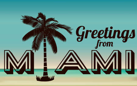 Miami design over beachscape background, vector illustrationのイラスト素材