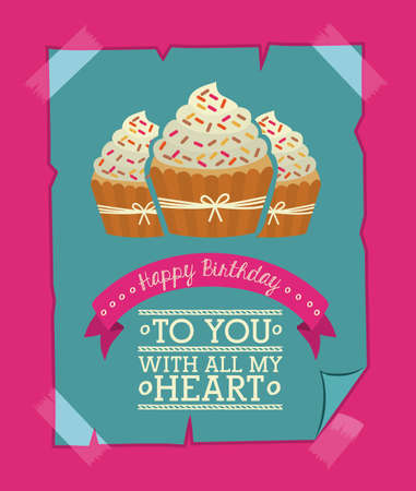 Birhtday design over pink background, vector illustrationのイラスト素材