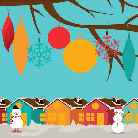 Christmas design over landscape background, vector illustration.のイラスト素材