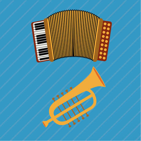 Music trumpet and accordion design over blue backgroundのイラスト素材