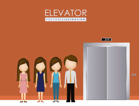 elevator, up, down, desing over, dark orange background, vector illustration.のイラスト素材