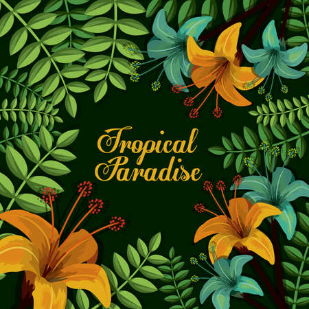Tropical flowers design over green background, vector illustrationのイラスト素材