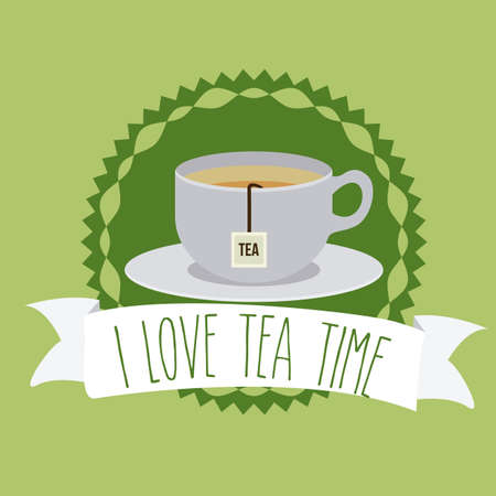 Tea time design over green background, vector illustrationのイラスト素材