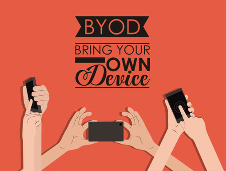 Byod design over red background, vector illustrationのイラスト素材