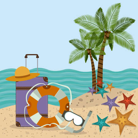 Family travel desing over beach landscape, vector illustrationのイラスト素材