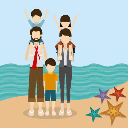Family travel desing over beach landscape, vector illustrationのイラスト素材