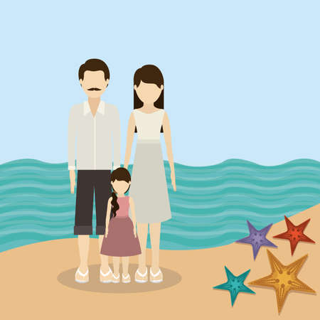 Family travel desing over beach landscape, vector illustrationのイラスト素材
