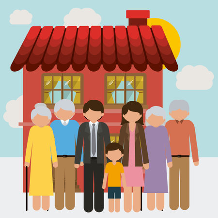 Family design over landscape background, vector illustrationのイラスト素材