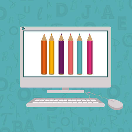 e-learning design over blue background, vector illustrationのイラスト素材