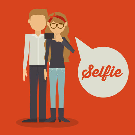 Selfie design over red background, vector illustrationのイラスト素材