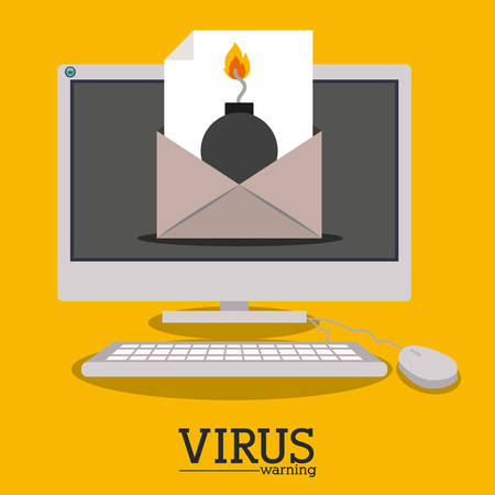 virus and security system design over yellow background, vector illustrationのイラスト素材