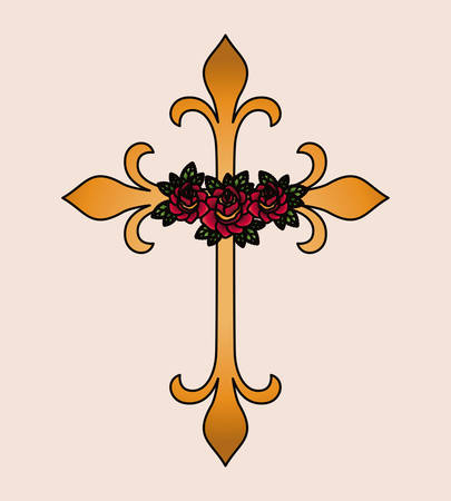 cross and flower tattoo isolated icon design, vector illustration  graphicのイラスト素材