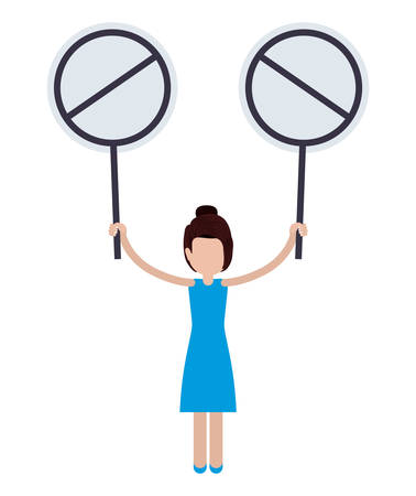 people protesting with signs and notices isolated icon design, vector illustration  graphicのイラスト素材