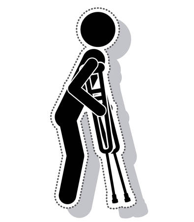 man disable in crutch isolated icon vector illustration designのイラスト素材
