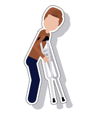 man disable in crutch isolated icon vector illustration designのイラスト素材