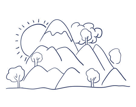 mountains landscape drawing isolated vector illustration designのイラスト素材