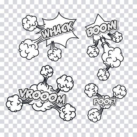 explossion pop art comic cartoon icon set. No background. Vector illustrationのイラスト素材